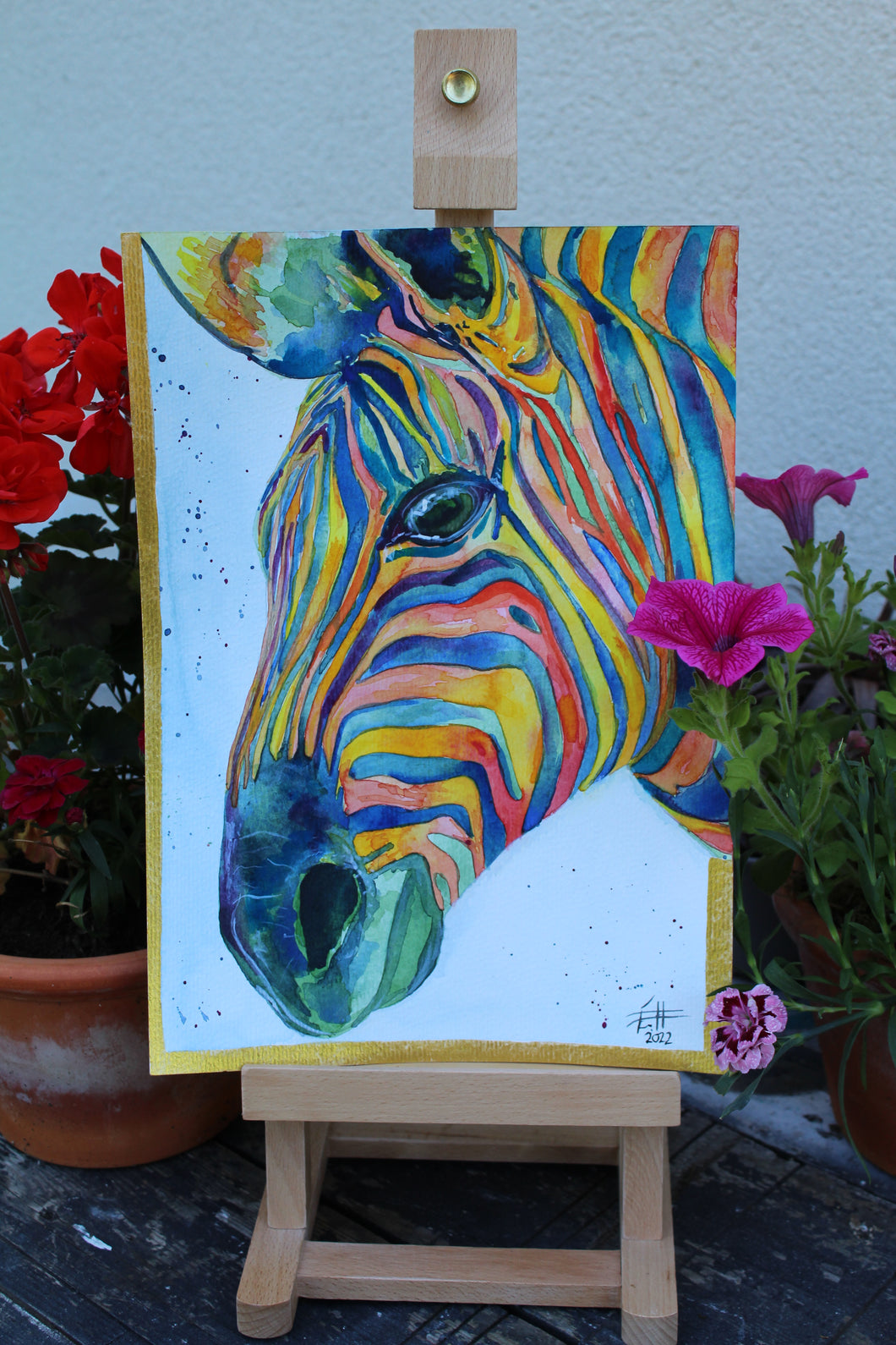 Multicolour Watercolour Zebra Original