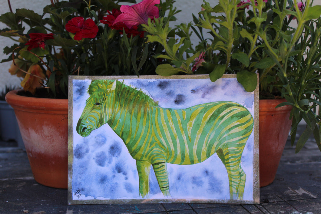 Watercolour Zebra in Green Print