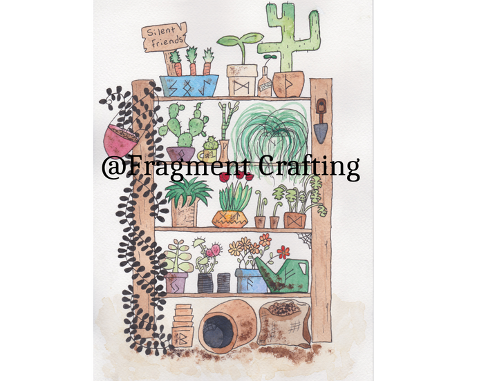 An illustration of plants on a shelf.